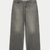 Ultra Düşük Bel Mini Kemerli Gri Bol Kot Pantolon Ultra Düşük Bel Mini Kemerli Gri Bol Kot Pantolon