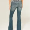 Ultra Düşük Bel Nakışlı Kemer Orta Yıkama Flare Jeans Ultra Düşük Bel Nakışlı Kemer Orta Yıkama Flare Jeans