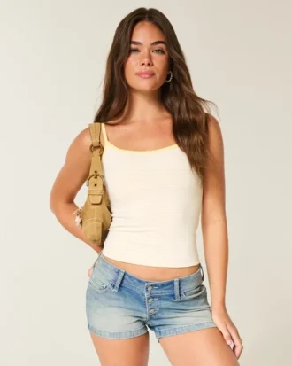 Ultra Düşük Bel Orta Yıkama Denim Kısa Şort