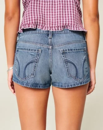 Ultra Düşük Bel Yıpranmış Orta Yıkama Denim Mini Şort