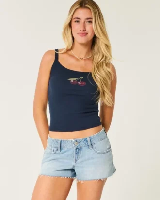 Ultra Düşük Bel Yırtık Orta Yıkama Mini Denim Şort