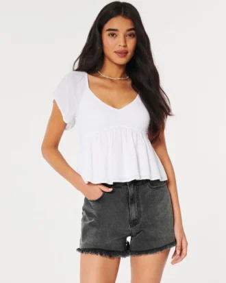 Ultra Yüksek Bel Soluk Siyah Denim Mom Şort