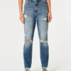 Ultra Yüksek Bel Yırtık Orta Yıkama Mom Jeans Ultra Yüksek Bel Yırtık Orta Yıkama Mom Jeans