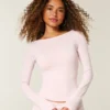 Uzun Kollu Dikişsiz Kumaş Slash-Neck Üst