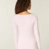 Uzun Kollu Dikişsiz Kumaş Slash-Neck Üst