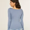 Uzun Kollu Dikişsiz Kumaş Slash-Neck Üst