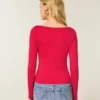 Uzun Kollu Dikişsiz Kumaş Slash-Neck Üst