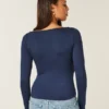 Uzun Kollu Dikişsiz Kumaş Slash-Neck Üst