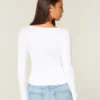 Uzun Kollu Dikişsiz Kumaş Slash-Neck Üst