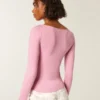 Uzun Kollu Dikişsiz Kumaş Slash-Neck Üst