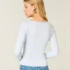 Uzun Kollu Dikişsiz Kumaş Slash-Neck Üst