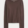 Uzun Kollu Dikişsiz Kumaş Slash-Neck Üst