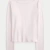 Uzun Kollu Dikişsiz Kumaş Slash-Neck Üst