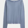 Uzun Kollu Dikişsiz Kumaş Slash-Neck Üst