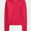 Uzun Kollu Dikişsiz Kumaş Slash-Neck Üst