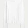 Uzun Kollu Dikişsiz Kumaş Slash-Neck Üst