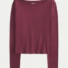 Uzun Kollu Dikişsiz Kumaş Slash-Neck Üst