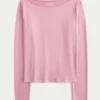 Uzun Kollu Dikişsiz Kumaş Slash-Neck Üst