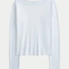 Uzun Kollu Dikişsiz Kumaş Slash-Neck Üst