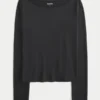 Uzun Kollu Dikişsiz Kumaş Slash-Neck Üst