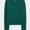 Uzun Kollu Dikişsiz Kumaş Slash-Neck Üst