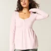 Uzun Kollu Henley Babydoll Üst