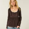 Uzun Kollu Henley Babydoll Üst