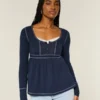 Uzun Kollu Henley Babydoll Üst