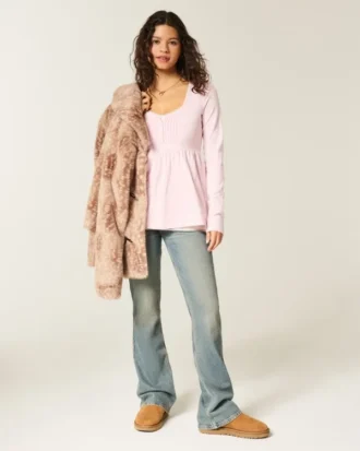 Uzun Kollu Henley Babydoll Üst