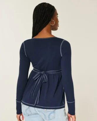 Uzun Kollu Henley Babydoll Üst