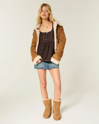 Uzun Kollu Henley Babydoll Üst