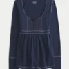 Uzun Kollu Henley Babydoll Üst