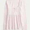 Uzun Kollu Henley Babydoll Üst