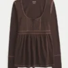 Uzun Kollu Henley Babydoll Üst