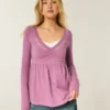 Uzun Kollu Pinch Bust Babydoll Üst Uzun Kollu Pinch Bust Babydoll Üst