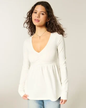 Uzun Kollu Pinch Bust Babydoll Üst