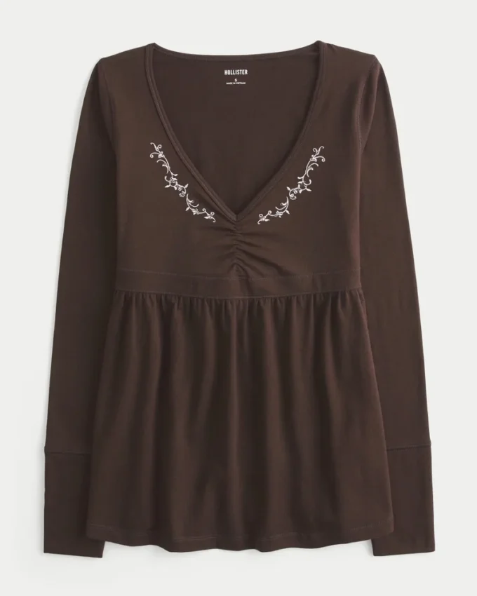 Uzun Kollu Pinch Bust Babydoll Üst Uzun Kollu Pinch Bust Babydoll Üst