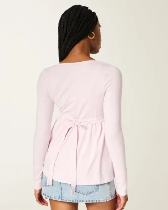 Uzun Kollu Pinch Bust Babydoll Üst
