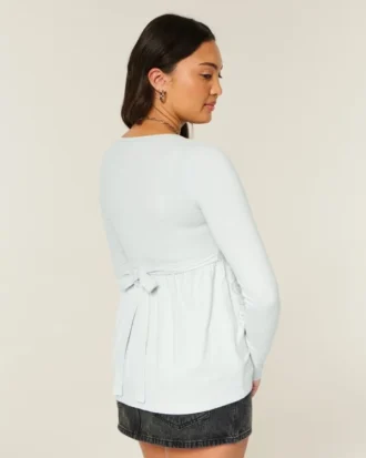 Uzun Kollu Pinch Bust Grafik Babydoll Üst