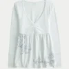 Uzun Kollu Pinch Bust Grafik Babydoll Üst Uzun Kollu Pinch Bust Grafik Babydoll Üst