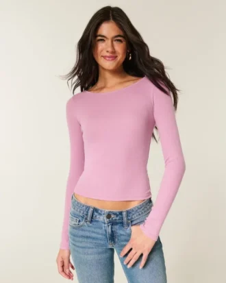 Uzun Kollu Slash-Neck Üst