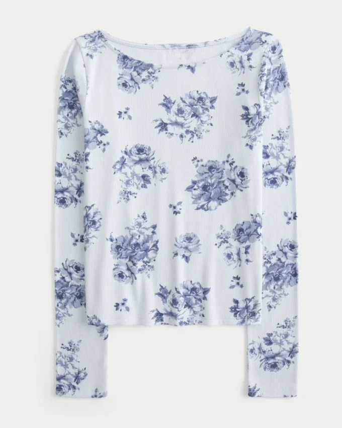 Uzun Kollu Slash-Neck Üst