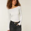 Uzun Kollu Slash-Neck Üst