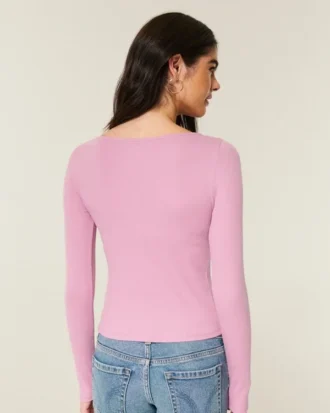 Uzun Kollu Slash-Neck Üst