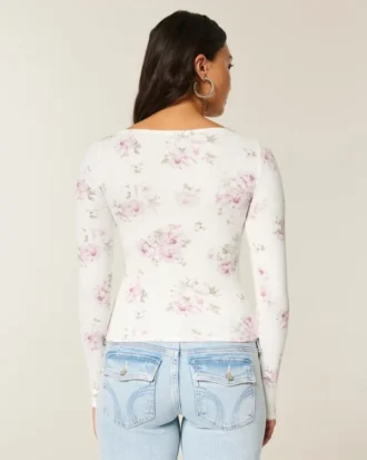 Uzun Kollu Slash-Neck Üst
