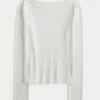 Uzun Kollu Slash-Neck Üst