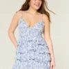 V Yaka Fırfırlı Katmanlı Babydoll Mini Elbise