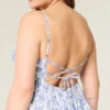 V Yaka Fırfırlı Katmanlı Babydoll Mini Elbise