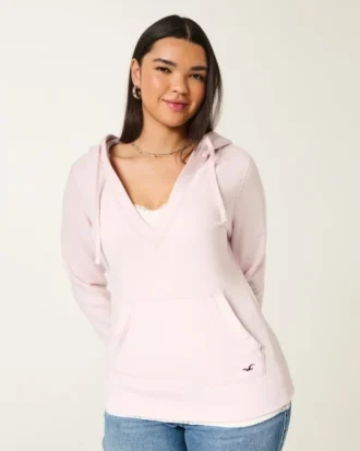V Yaka Kapüşonlu Sweatshirt