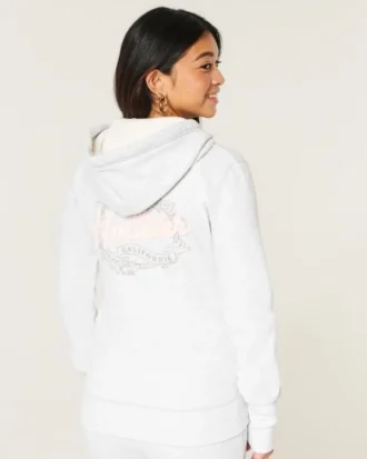 Waffle Astarlı Kapüşonlu Fermuarlı Logo Grafik Kapüşonlu Sweatshirt